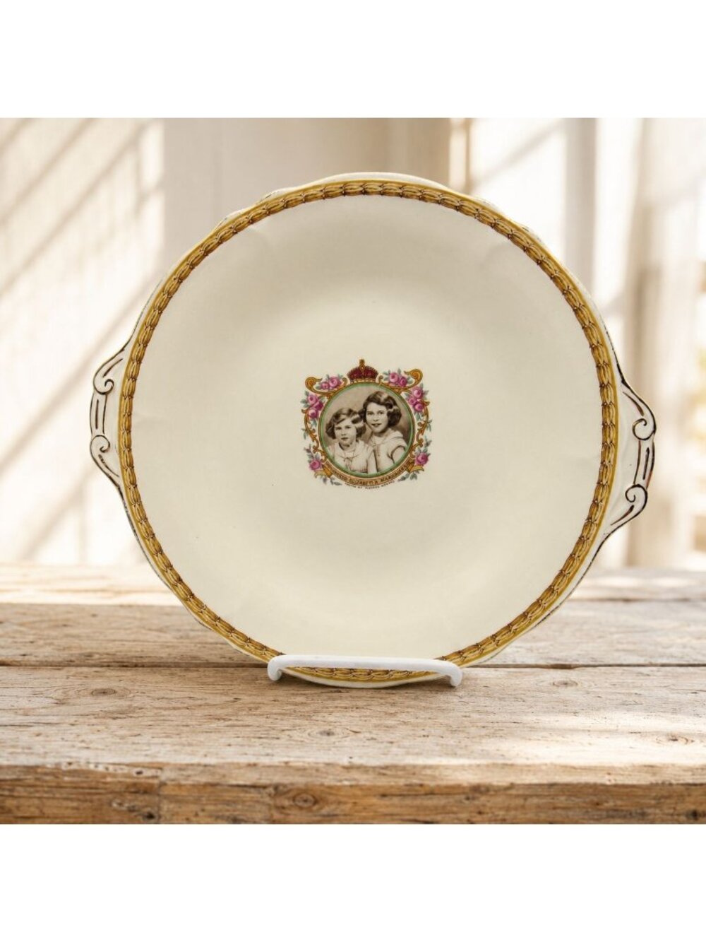 Vintage Grindley Creampetal Princess Elizabeth Margaret Rose Souvenir Plate 10"
